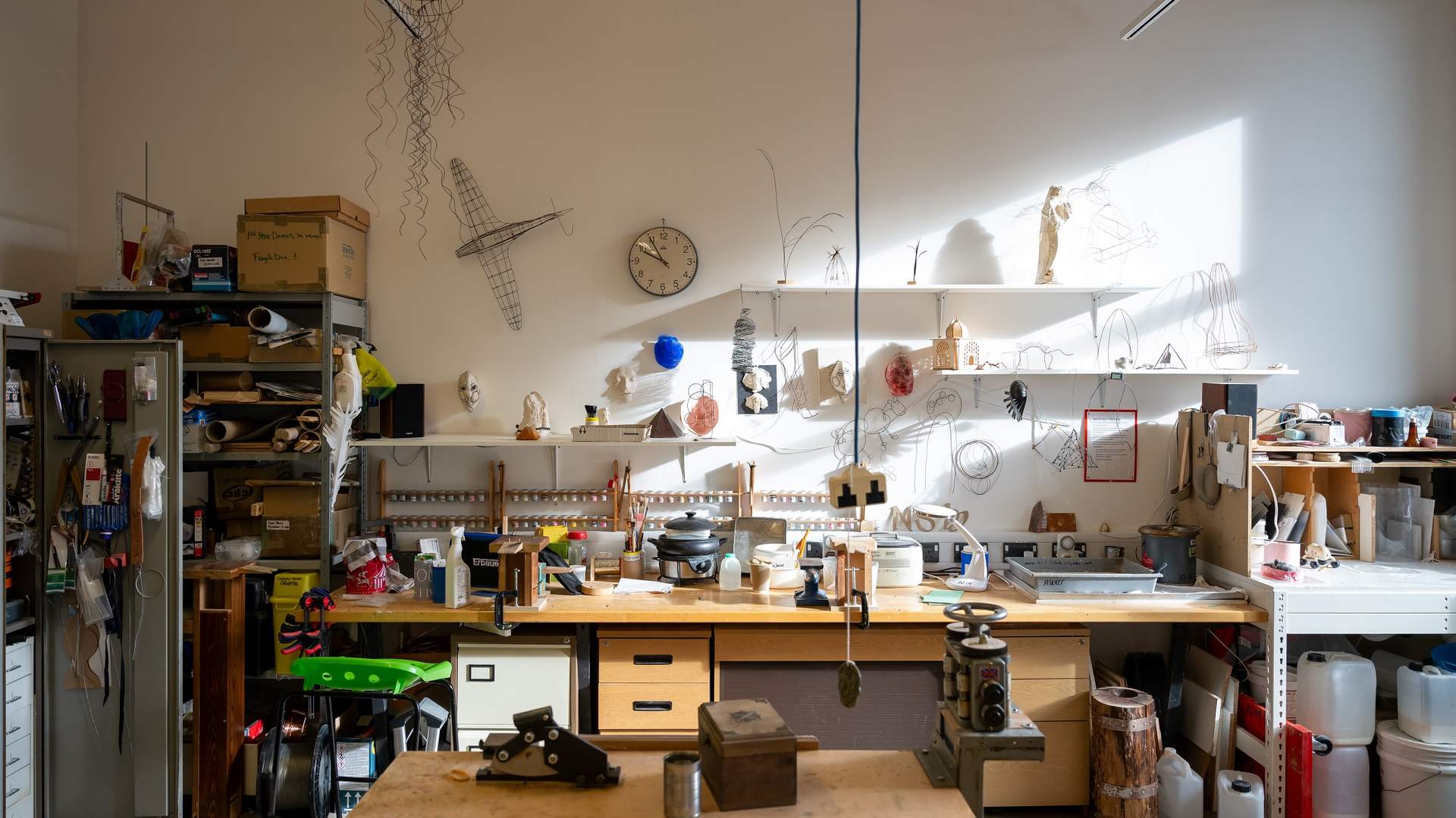 Art workshop featuring workshop tables and desks