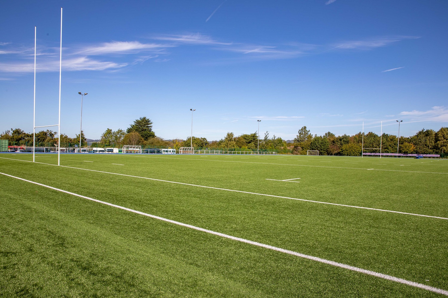 A view from the sidelines of the 3G rugby pitch