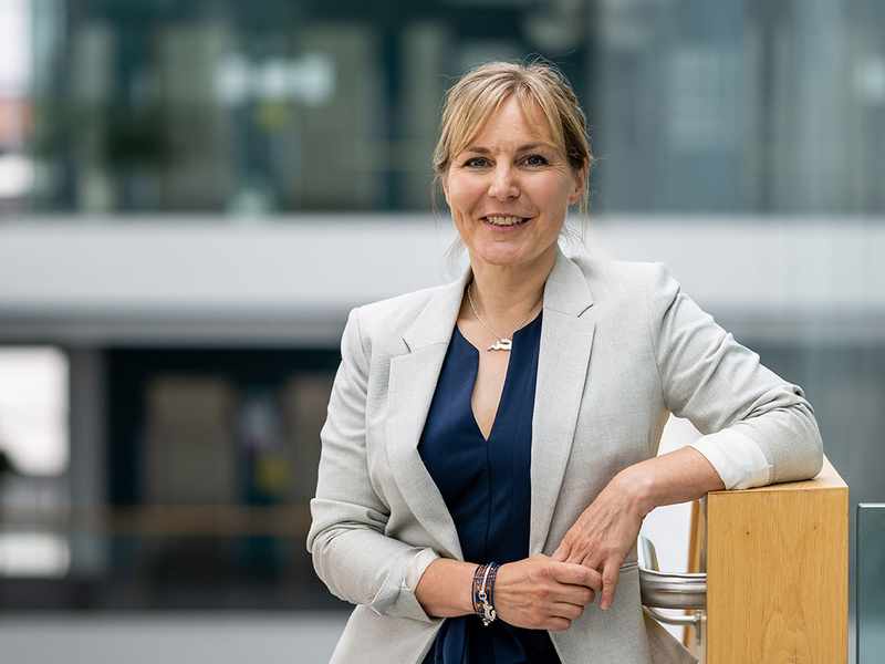Professor Rachael Langford pictured in the Cardiff School of Management building